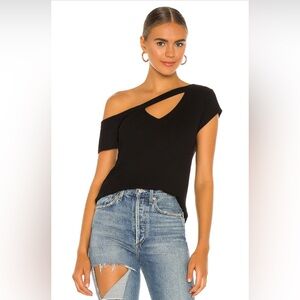 LNA Women’s Black Ribbed Klane Short Sleeve Top XS NWT